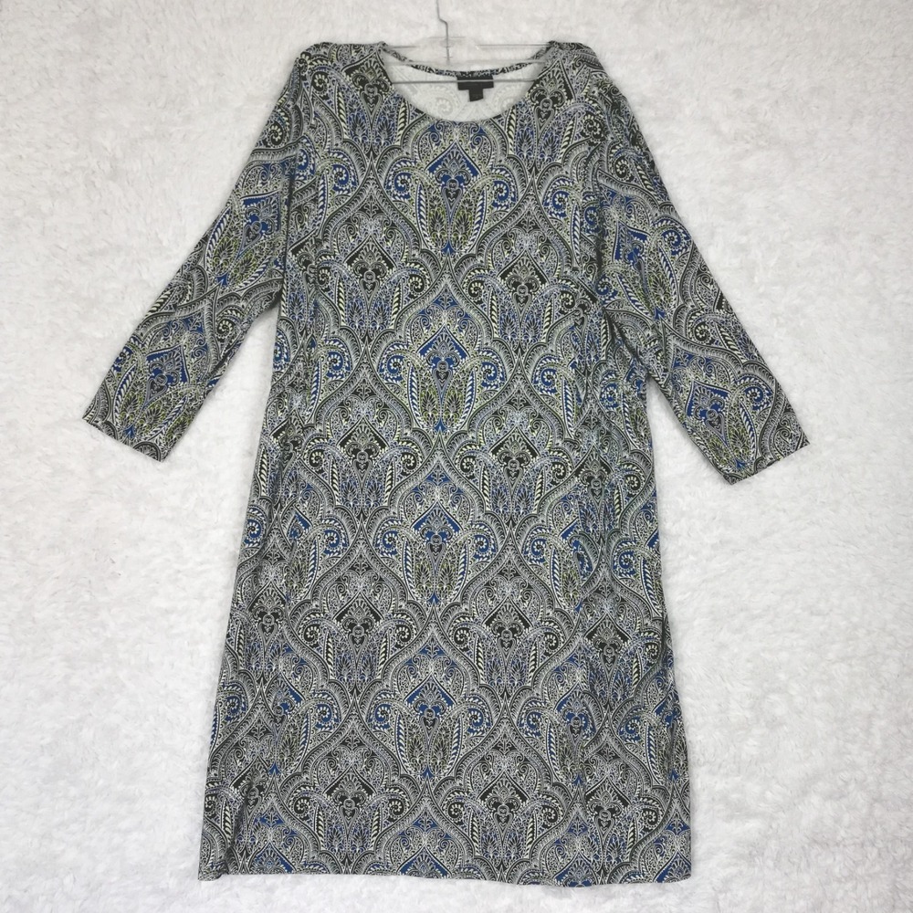 J. Jill Womens Dress Shift Wearever Collection Blue Olive Green Paisley Print M